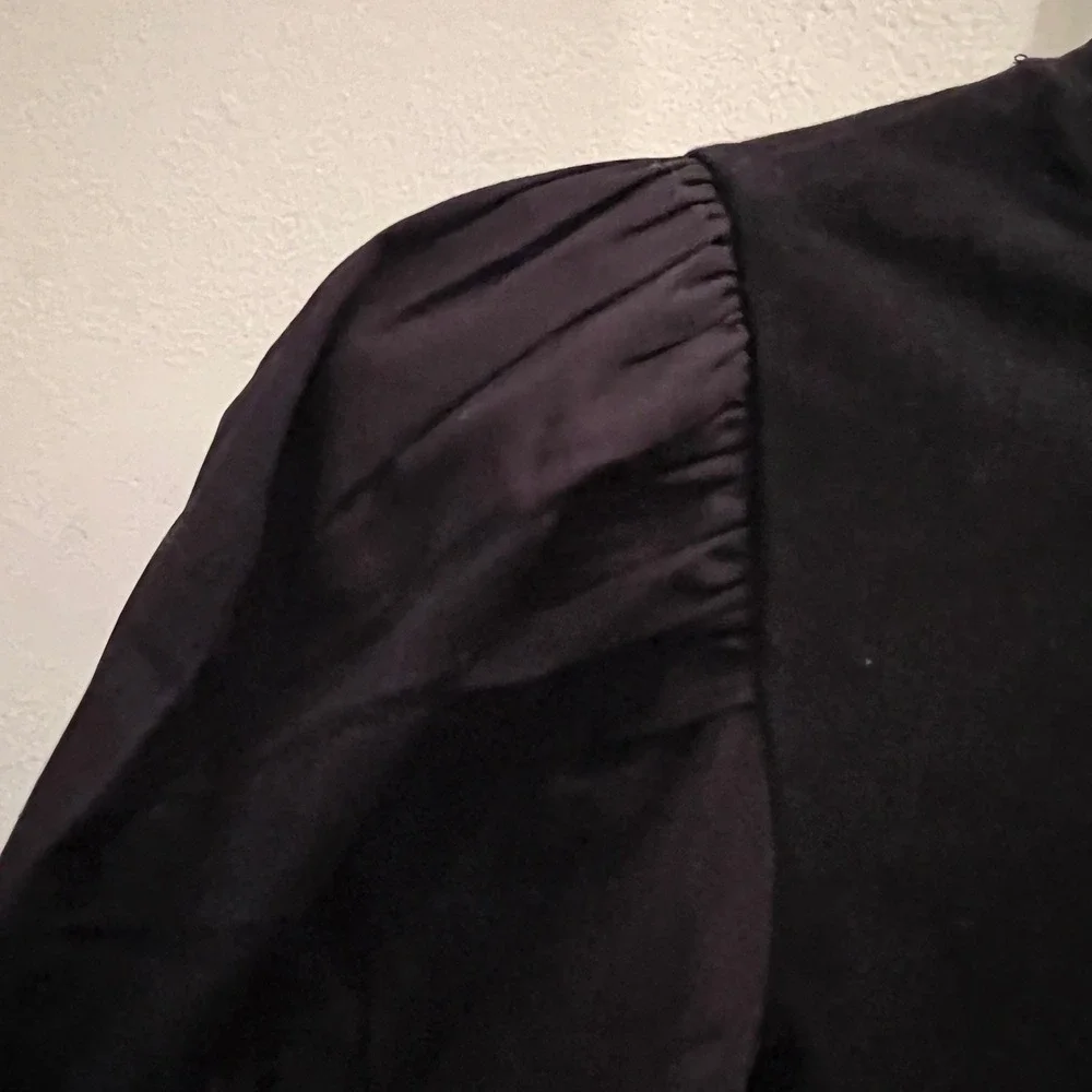 Madewell Puff Sleeve Top XXS Mixed Media Black Cotton Contemporary